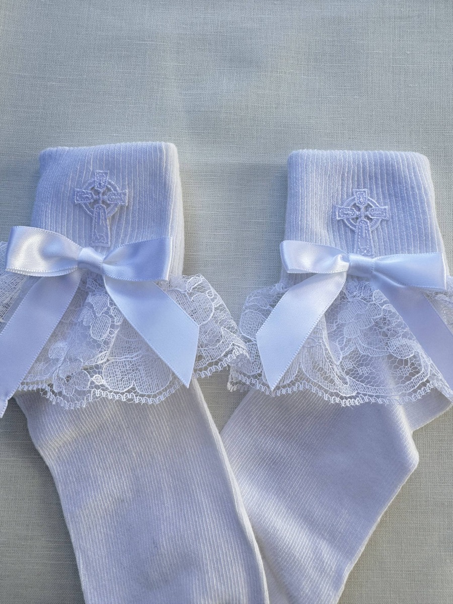 First Communion socks w/Celtic Cross